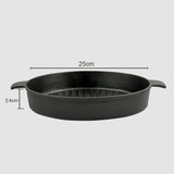 SOGA 25cm Round Ribbed Cast Iron Frying Pan Skillet Steak Sizzle Platter with Handle