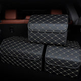 SOGA 2X Leather Car Boot Collapsible Foldable Trunk Cargo Organizer Portable Storage Box Black/Gold Stitch Large