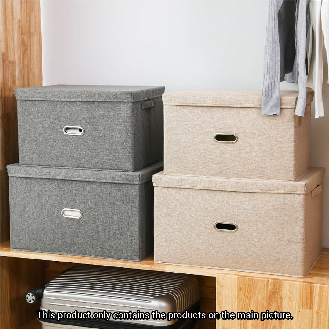 SOGA Grey Medium Foldable Canvas Storage Box Cube Clothes Basket Organiser Home Decorative Box