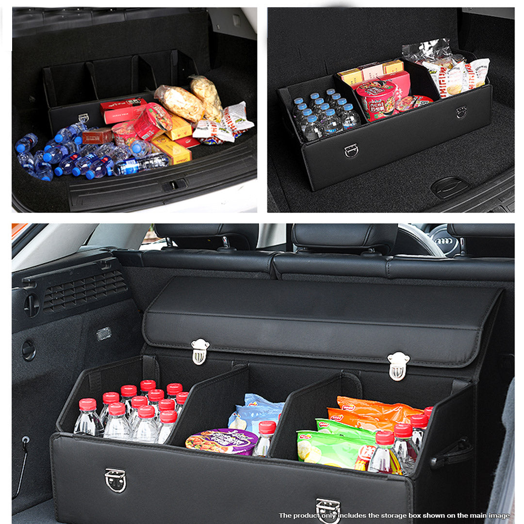 SOGA 4X Leather Car Boot Collapsible Foldable Trunk Cargo Organizer Portable Storage Box With Lock Black Medium