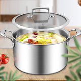 SOGA 2X 24cm Stainless Steel Soup Pot Stock Cooking Stockpot Heavy Duty Thick Bottom with Glass Lid