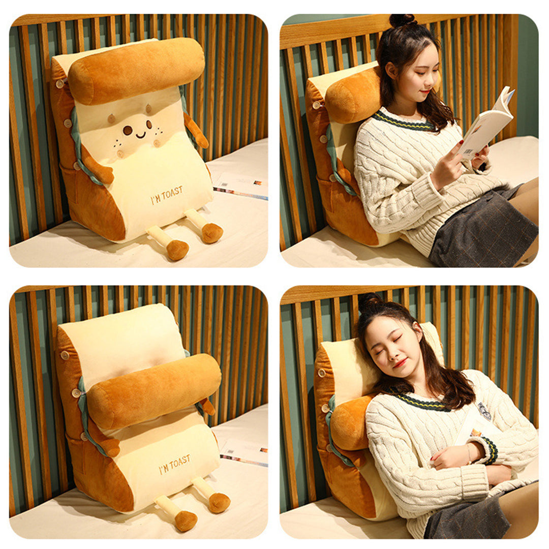 SOGA Smiley Face Toast Bread Wedge Cushion Stuffed Plush Cartoon Back Support Pillow Home Decor