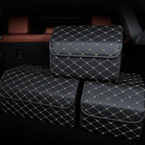 SOGA 4X Leather Car Boot Collapsible Foldable Trunk Cargo Organizer Portable Storage Box Black/Gold Stitch Medium