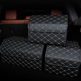 SOGA 2X Leather Car Boot Collapsible Foldable Trunk Cargo Organizer Portable Storage Box Black/Gold Stitch Small