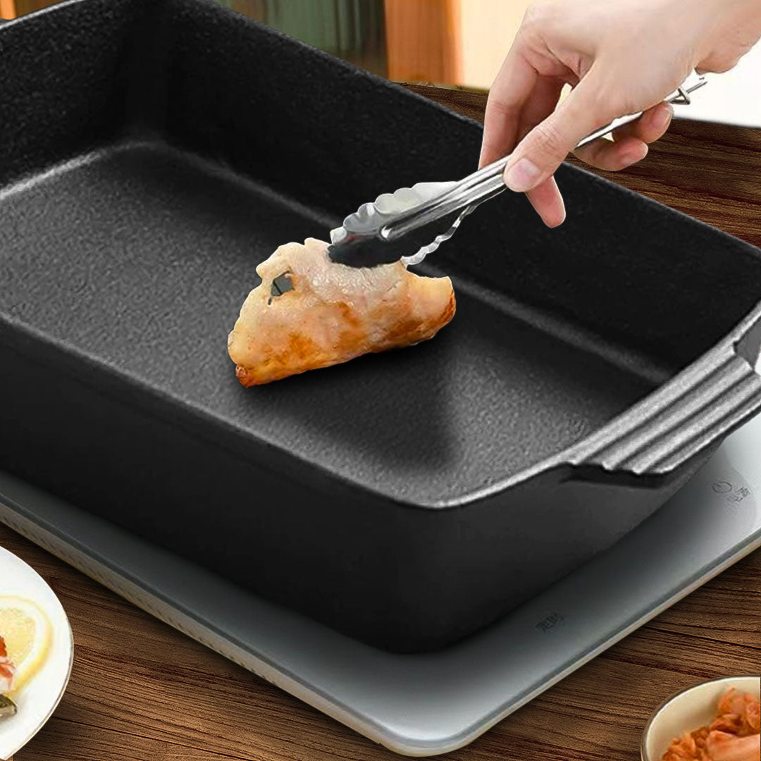 SOGA 38cm Cast Iron Rectangle Bread Cake Baking Dish Lasagna Roasting Pan