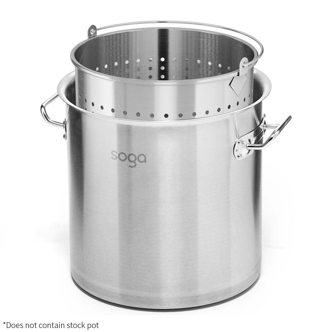 SOGA 50L 18/10 Stainless Steel Perforated Stockpot Basket Pasta Strainer with Handle