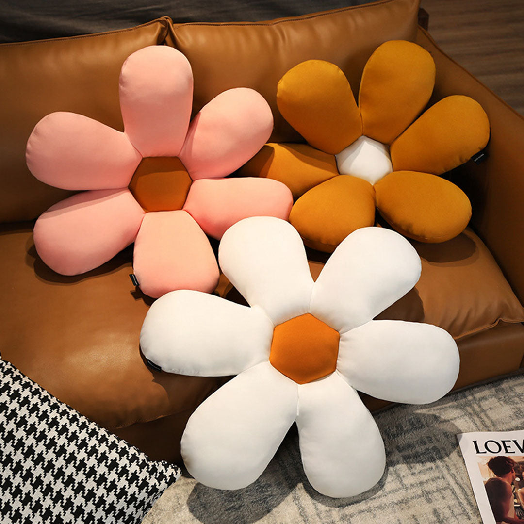 SOGA Coffee Daisy Flower Shape Cushion Soft Leaning Bedside Pad Floor Plush Pillow Home Decor