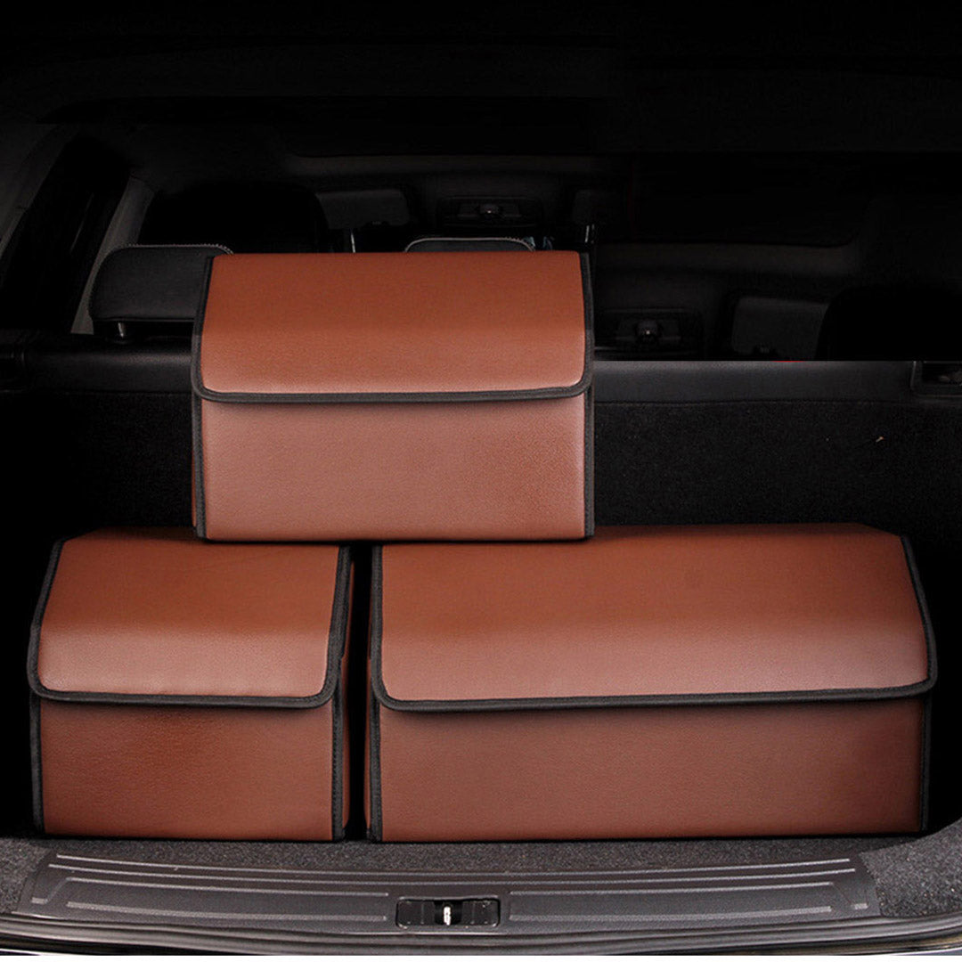 SOGA 2X Leather Car Boot Collapsible Foldable Trunk Cargo Organizer Portable Storage Box Coffee Small