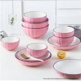 SOGA Pink Japanese Style Ceramic Dinnerware Crockery Soup Bowl Plate Server Kitchen Home Decor Set of 9