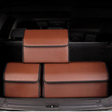 SOGA 4X Leather Car Boot Collapsible Foldable Trunk Cargo Organizer Portable Storage Box Coffee Small