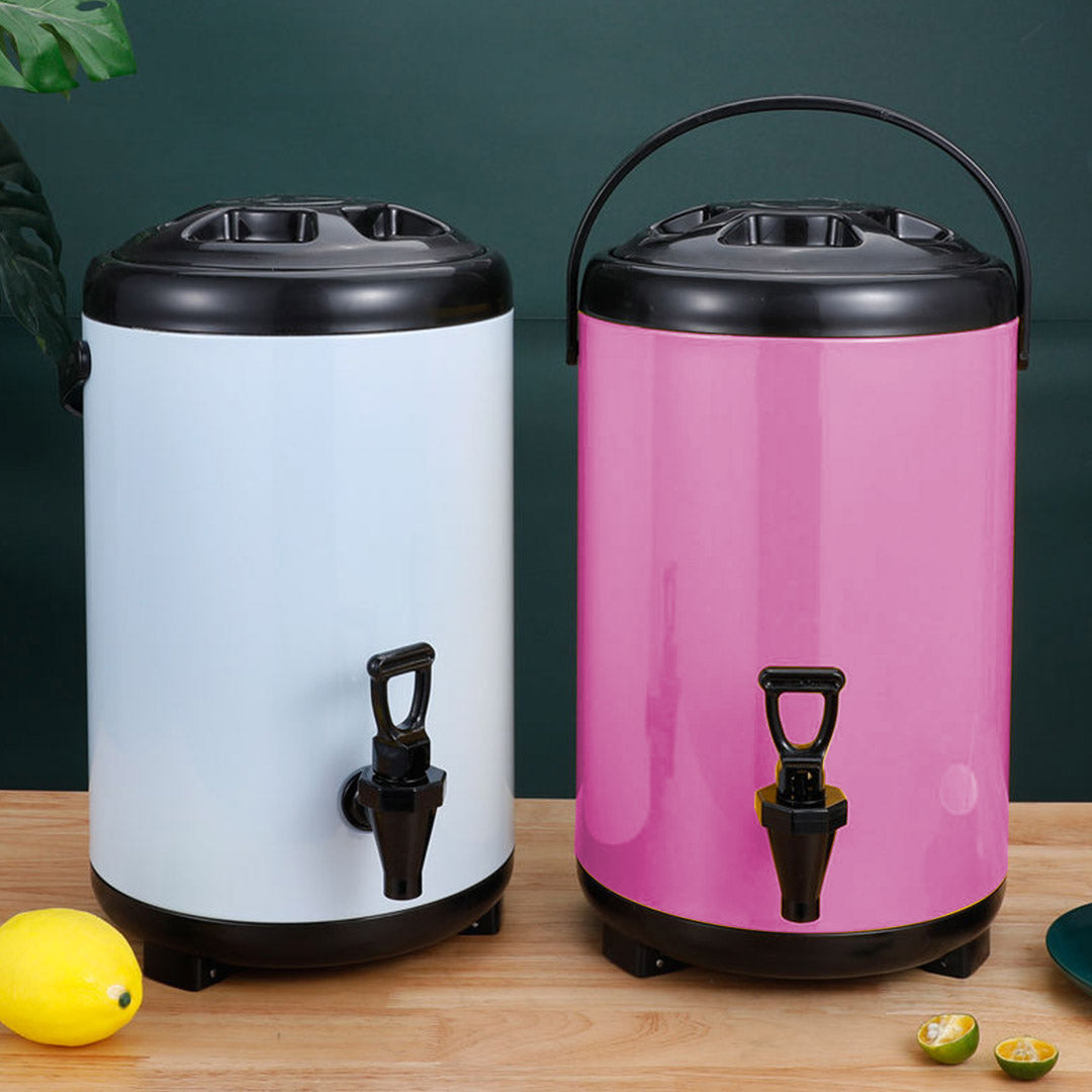 SOGA 2X 8L Stainless Steel Insulated Milk Tea Barrel Hot and Cold Beverage Dispenser Container with Faucet Pink