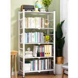 SOGA 2X 5 Tier Steel White Foldable Display Stand Multi-Functional Shelves Portable Storage Organizer with Wheels