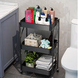 SOGA 3 Tier Steel Black Foldable Kitchen Cart Multi-Functional Shelves Portable Storage Organizer with Wheels