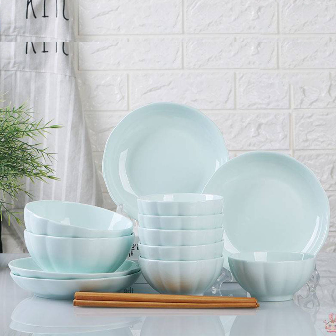 SOGA Light Blue Japanese Style Ceramic Dinnerware Crockery Soup Bowl Plate Server Kitchen Home Decor Set of 4