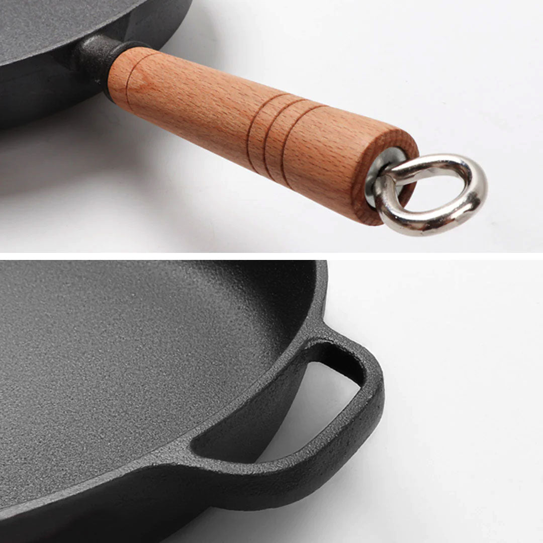 SOGA 27cm Round Cast Iron Frying Pan Skillet Steak Sizzle Platter with Helper Handle