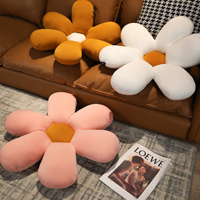 SOGA Coffee Daisy Flower Shape Cushion Soft Leaning Bedside Pad Floor Plush Pillow Home Decor