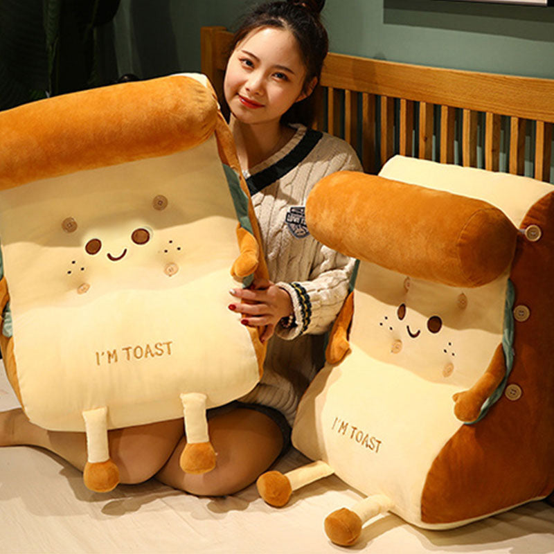 SOGA 2X Smiley Face Toast Bread Wedge Cushion Stuffed Plush Cartoon Back Support Pillow Home Decor