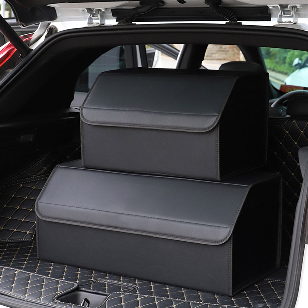 SOGA 4X Leather Car Boot Collapsible Foldable Trunk Cargo Organizer Portable Storage Box Black Medium