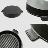 SOGA 25cm Round Ribbed Cast Iron Frying Pan Skillet Steak Sizzle Platter with Handle