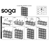 SOGA 2X Black Portable 12-Cube Storage Organiser Foldable DIY Modular Grid Space Saving Shelf