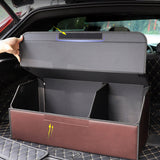 SOGA 2X Leather Car Boot Collapsible Foldable Trunk Cargo Organizer Portable Storage Box Coffee Medium