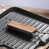 SOGA 2X 24cm Ribbed Cast Iron Square Steak Frying Grill Skillet Pan with Folding Wooden Handle