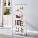 SOGA 5 Tier Steel White Foldable Kitchen Cart Multi-Functional Shelves Portable Storage Organizer with Wheels