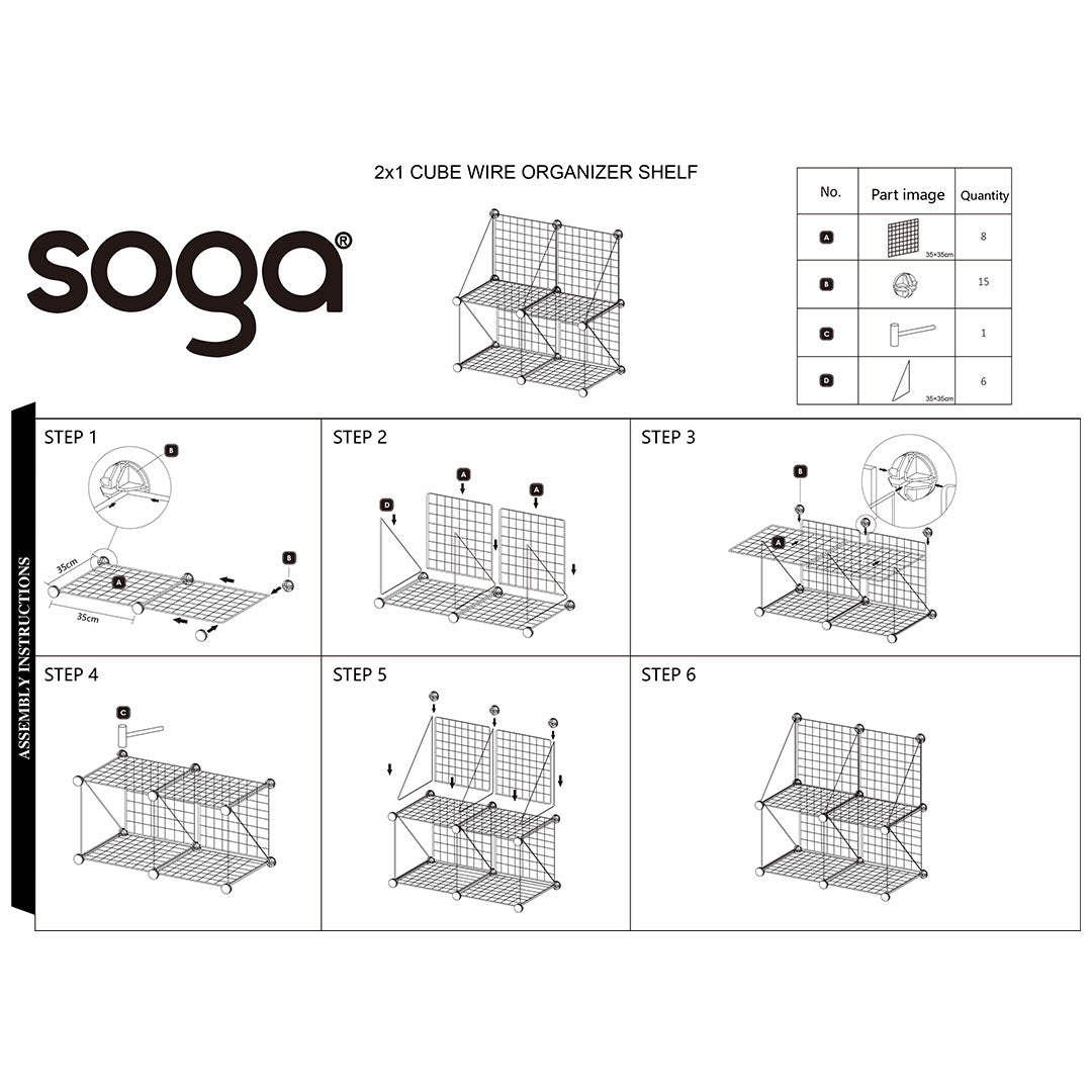 SOGA 2X Black Portable 4-Cube 2 Column Storage Organiser Foldable DIY Modular Grid Space Saving Shelf