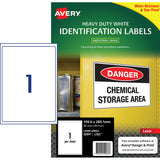 Avery Heavy Duty ID Label L7067 White Laser 199.6x289.1mm 1up 25 Sheets - Cafe Supply