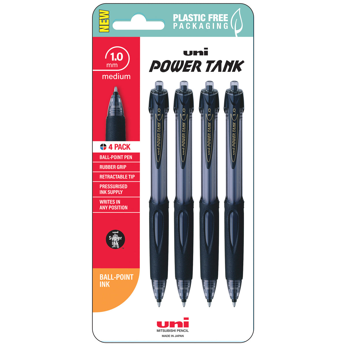 Uni PowerTank 1.0mm Retractable Black Hangsell Pk4