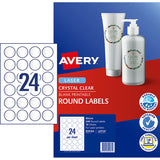 Avery Label L6112C Crystal Clear Round 40mm 24up 10 Sheets - Cafe Supply