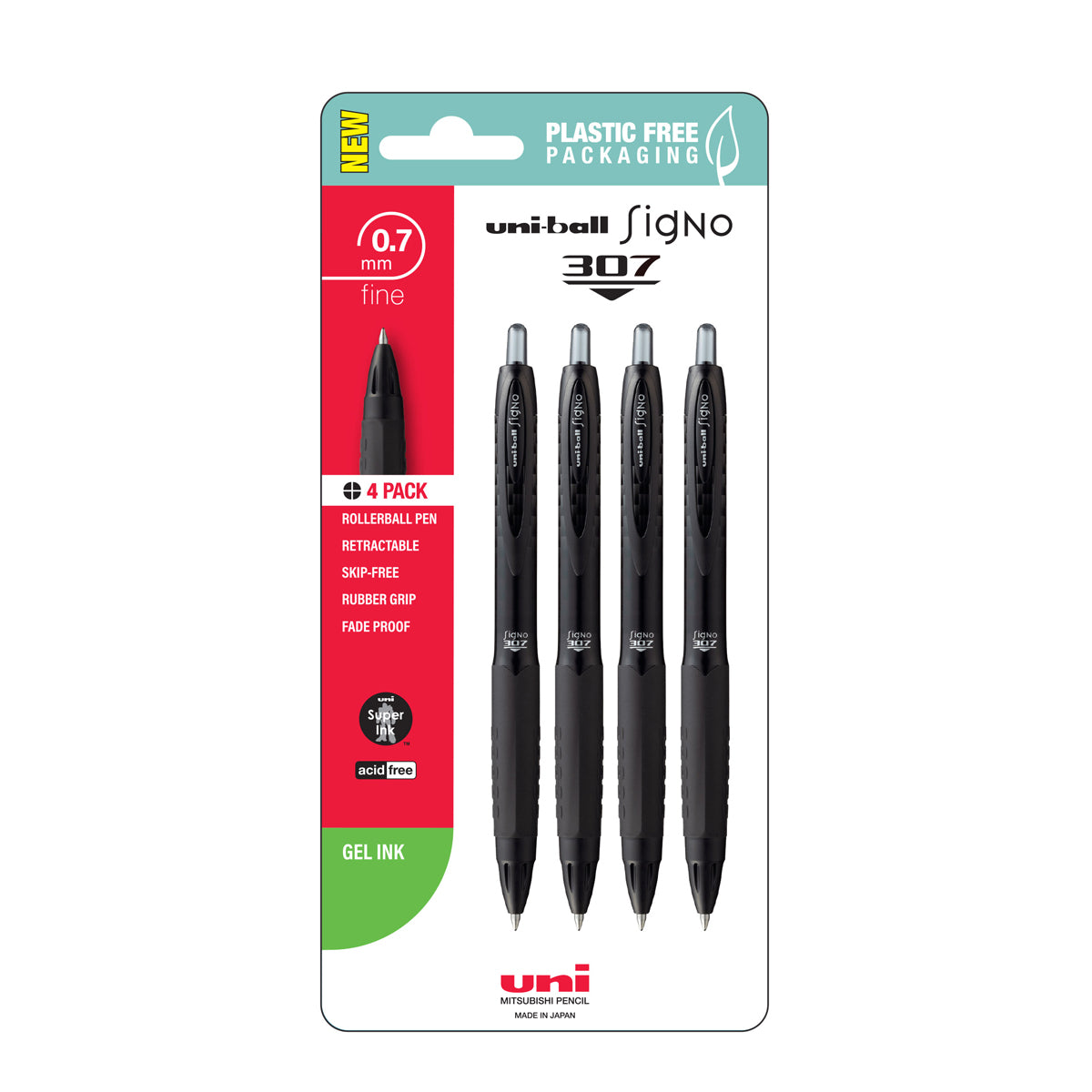 Uni Signo 307 0.7mm Fine Retractable Black Hangsell Pk4