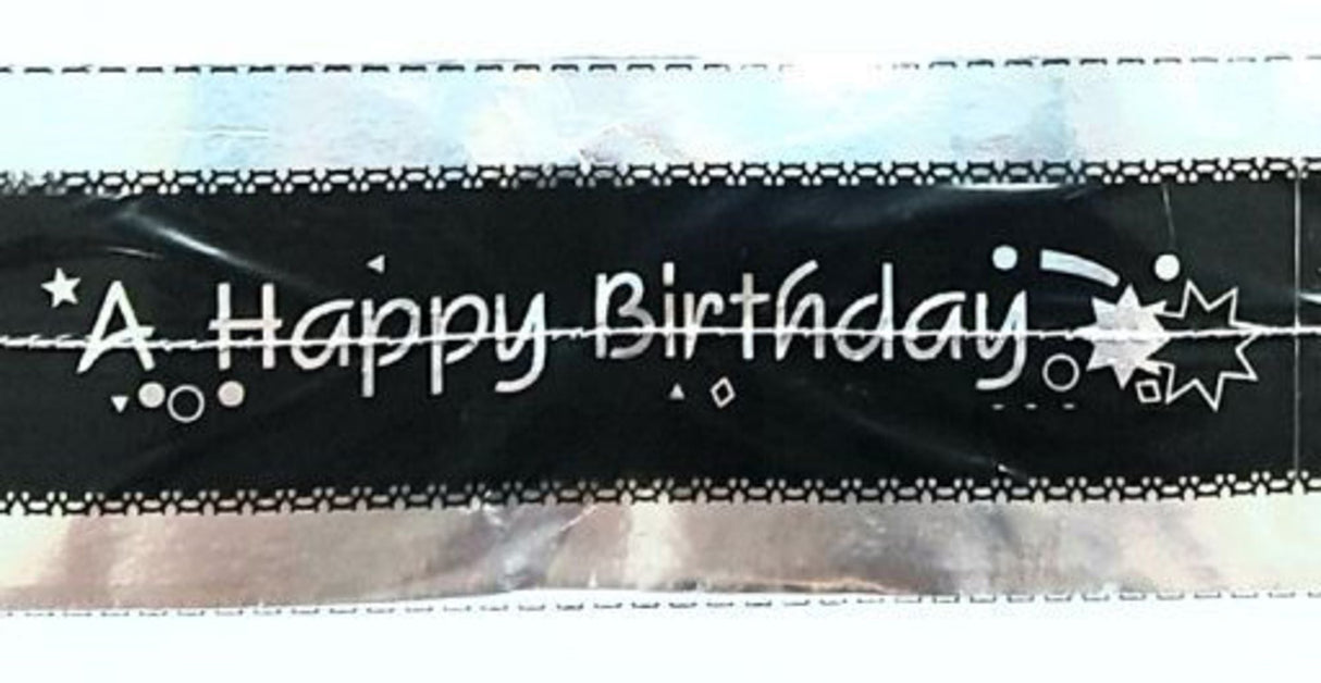 Cake Band Happy Birthday Black/Silver 63mm (1m)