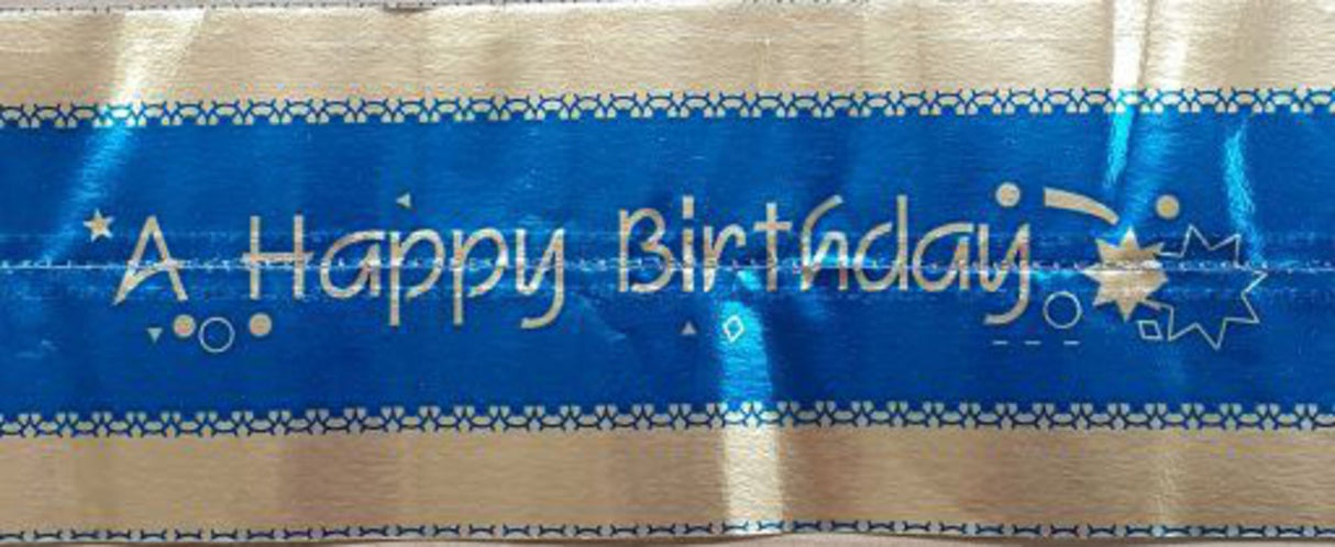 Cake Band Happy Birthday Blue/Silver 63mm (1m)