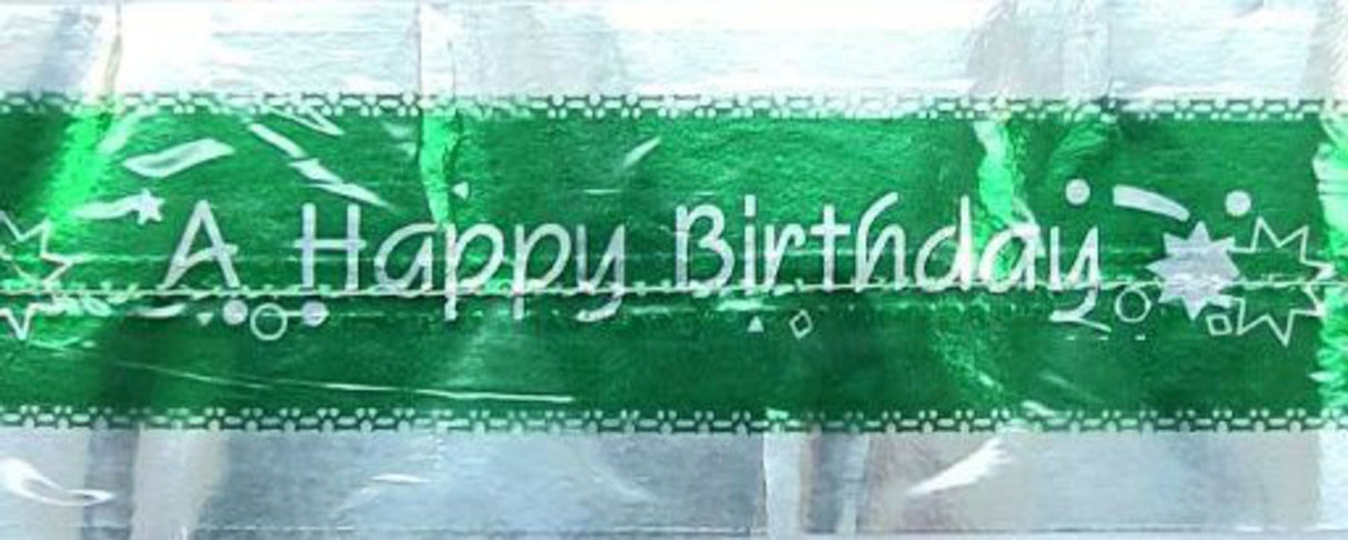 Cake Band Happy Birthday Green/Silver 63mm (7m)