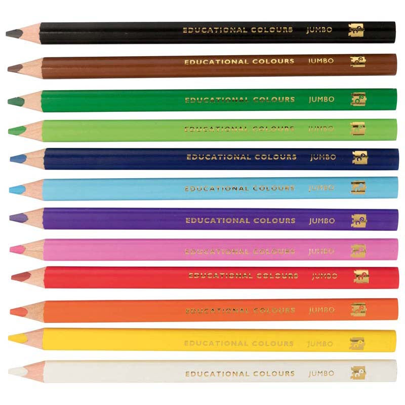 EC Triangular Jumbo Pencils Pack 12 Washable Assorted Colours With Sharpener