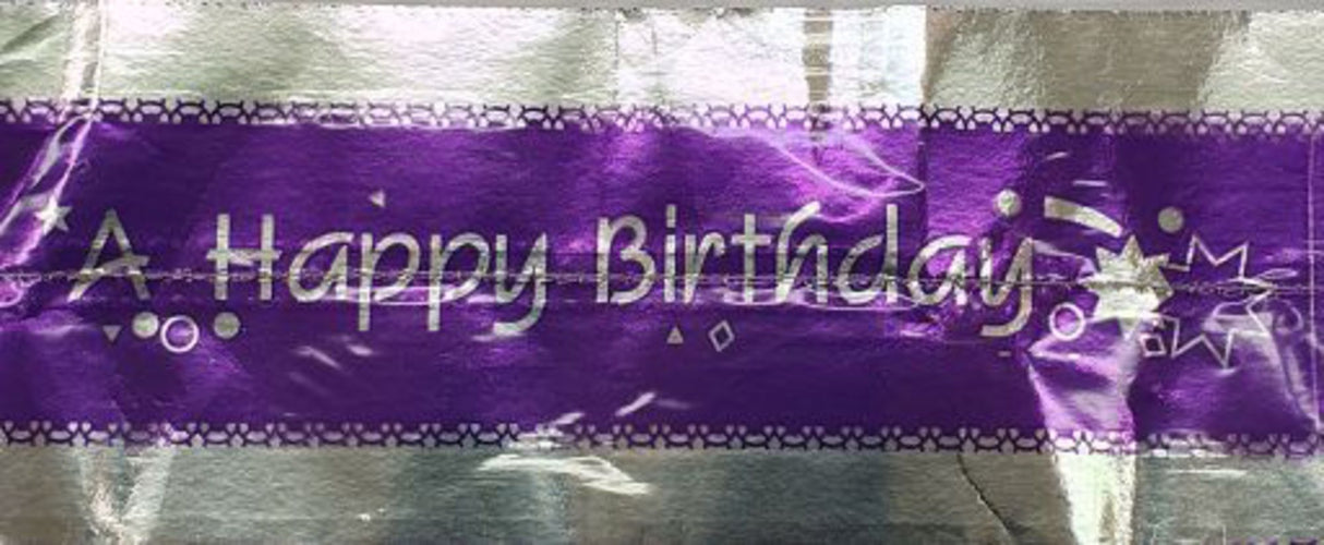 Cake Band Happy Birthday Purple/Silver 63mm (1m)