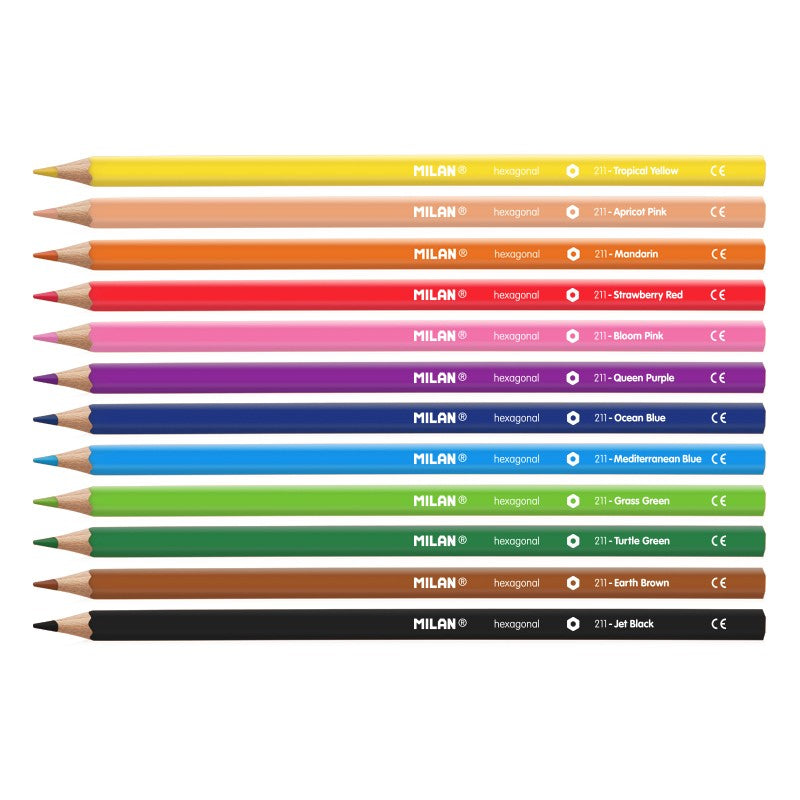 Milan Coloured Pencils Hexagonal Pack 12 Assorted Colours