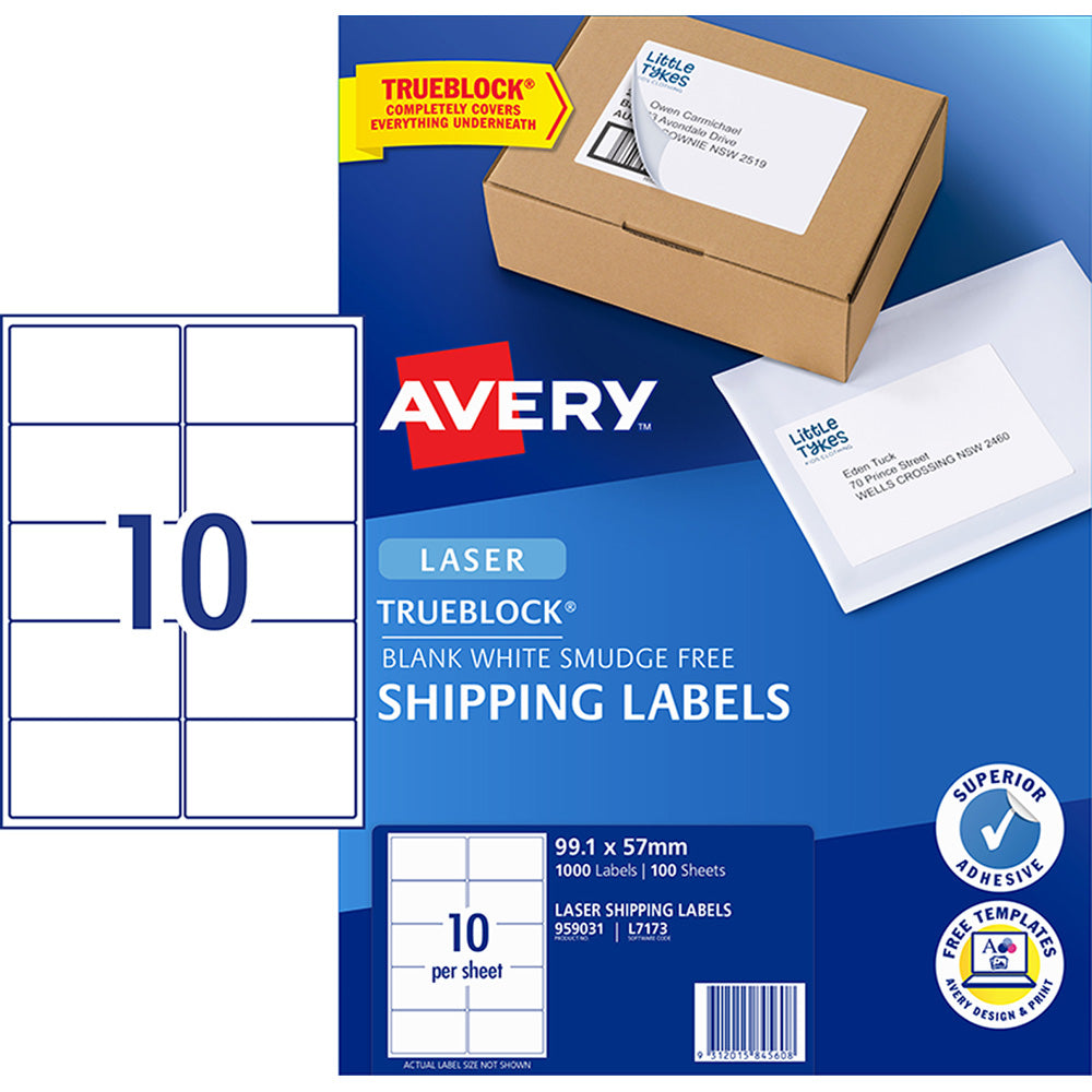 Avery Label L7173-100 10up 100 Sheets Laser 99x57mm - Cafe Supply