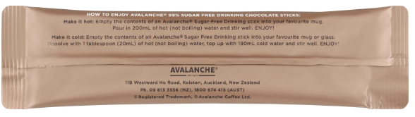 Avalanche 99% Sugar Free Drinking Chocolate Sticks 10 x 20g