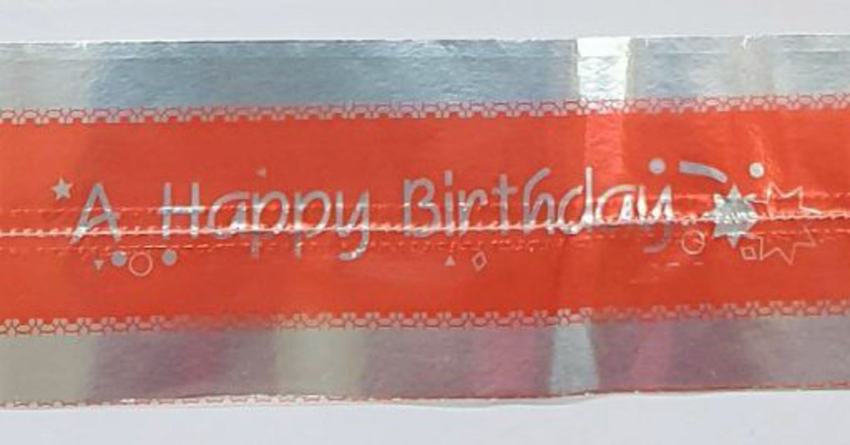 Cake Band Happy Birthday Red/Silver 63mm (7m)