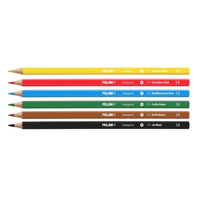 Milan Coloured Pencils Hexagonal Pack 6 Assorted Colours