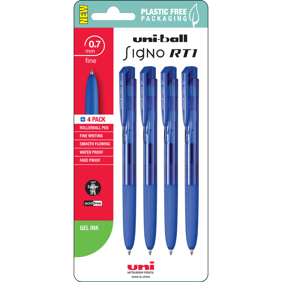 Uni Signo RT1 0.7mm Retractable Blue Hangsell Pk4