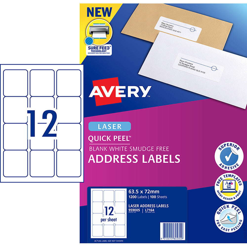 Avery Label L7164-100 Laser 12up 100 Sheets 63x72mm - Cafe Supply