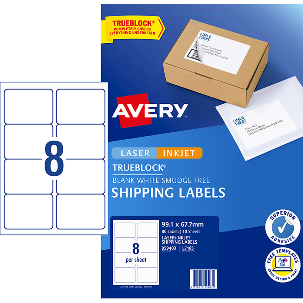 Avery Label L7165 Internet Shipping 99.1x67.7mm 8up 10 Sheets - Cafe Supply