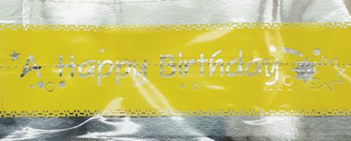 Cake Band Happy Birthday Yellow/Silver 63mm (7m)