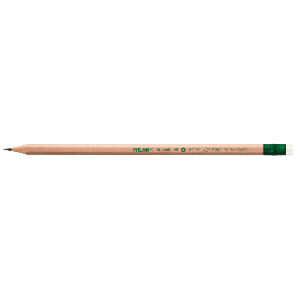 Milan HB Pencil with Eraser Pack 12 Hexagonal