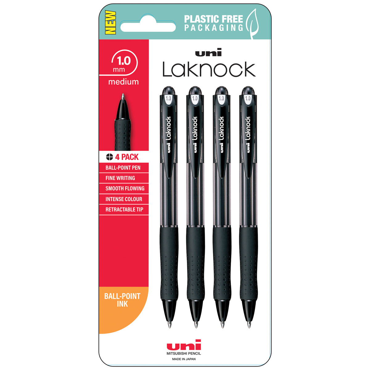 Uni Laknock 1.0mm Medium Retractable Black Hangsell Pk4