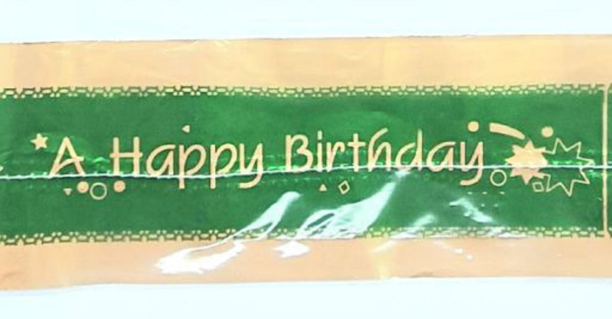 Cake Band Happy Birthday Green/Gold 63mm (1m)