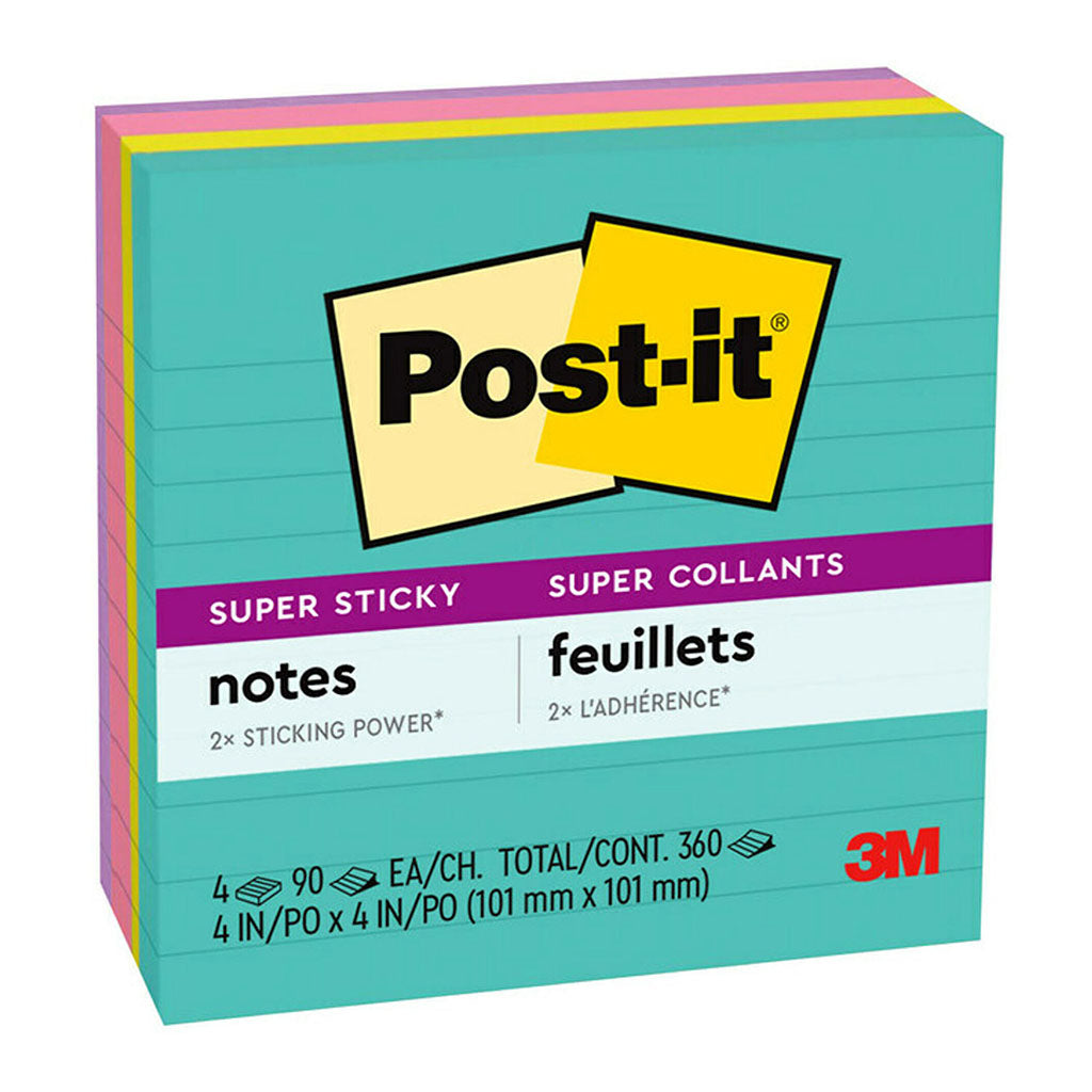 Post-it Super Sticky Lined Notes 675-4SSMIA 101x101mm Supernova (Miami), Pack of 4